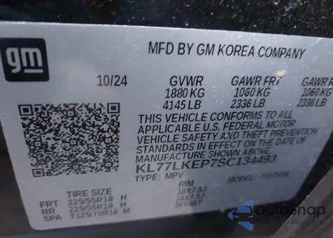 2025 Chevrolet Trax Fwd Activ z USA, uszkodzony, nr VIN KL77LKEP7SC134493